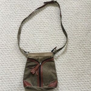 Mona B Stylish Olive Green Crossbody Bag with Leather trim